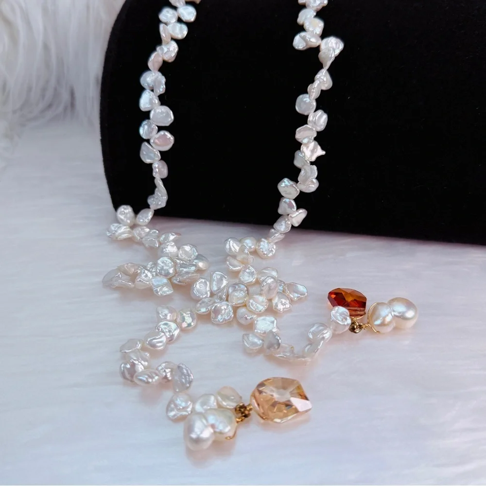Vintage Freshwater Pearl Crystal Lariat Necklace